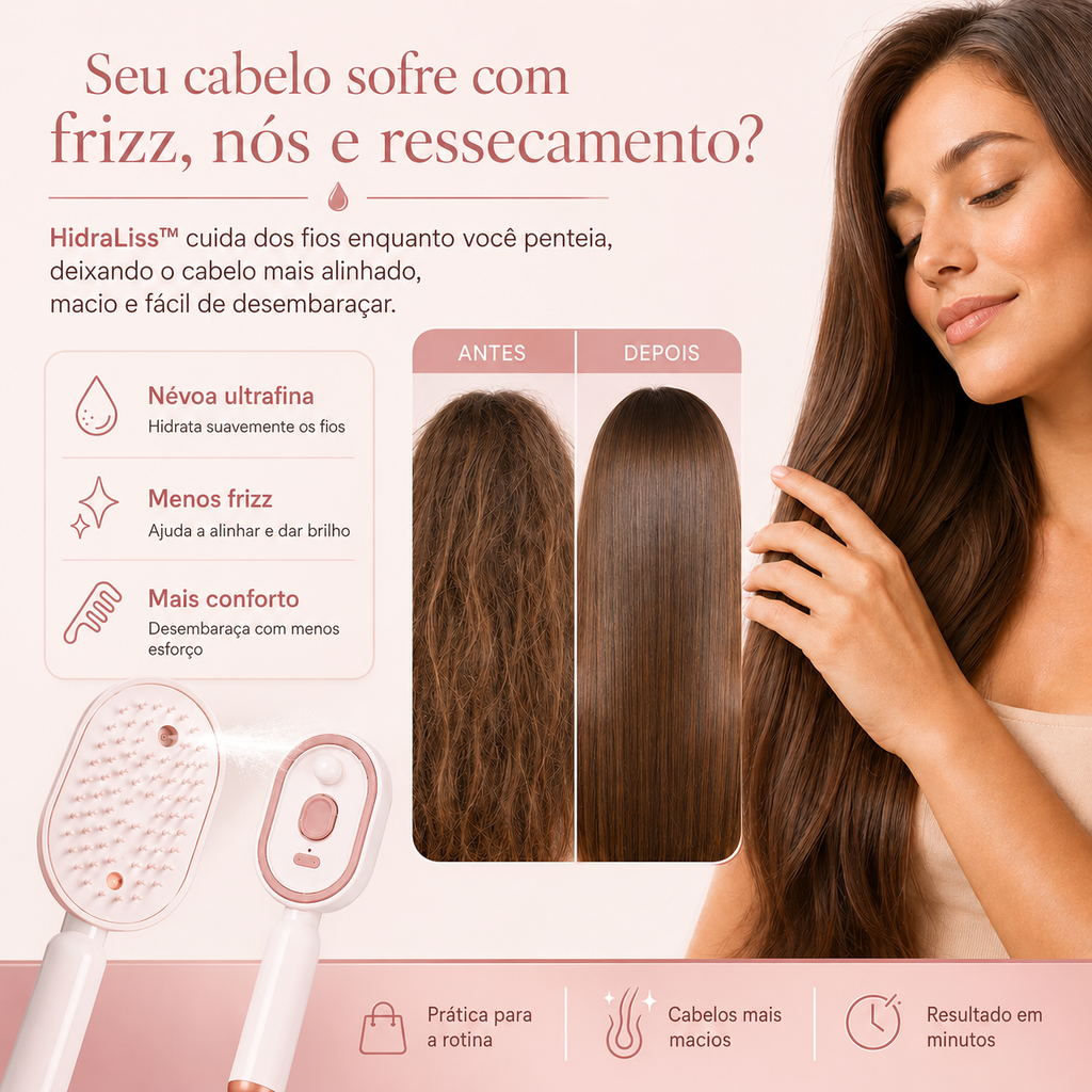 HidraLiss Escova Hidratante Portátil + Frete Grátis