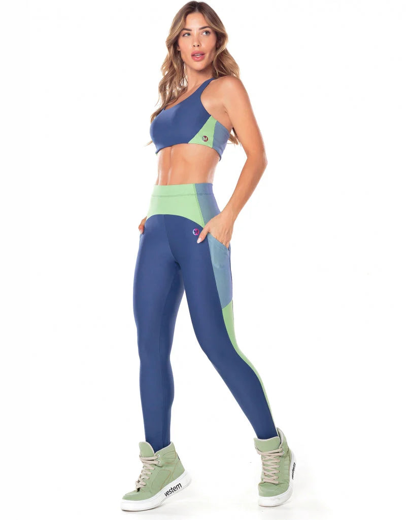 Top + Legging Azul com Verde